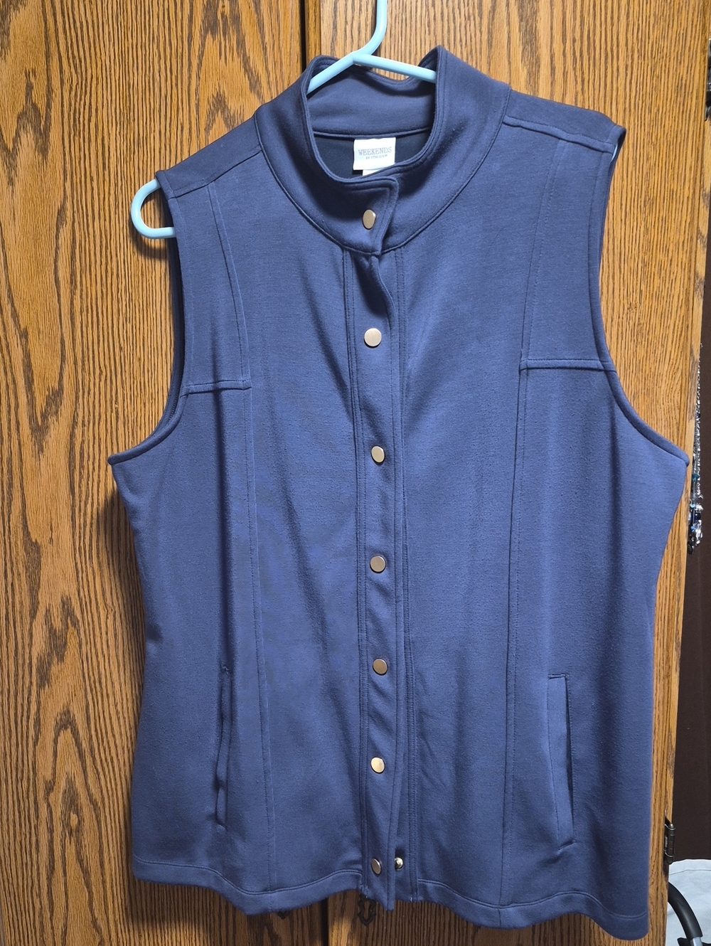 Women’s Navy Sleeveless Snap-Front Vest